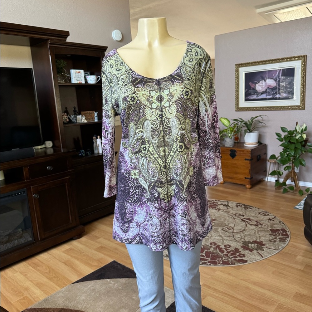 Clothes Head purple, green & gray 3/4 sleeves blouse-size M